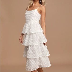 NWT Lulus white tiered Pom Pom dress